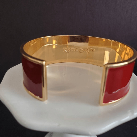 Rustic Cuff Bracelet Red Enamel Gold Tone Encouraging Inspiration Motivational - Picture 8 of 11